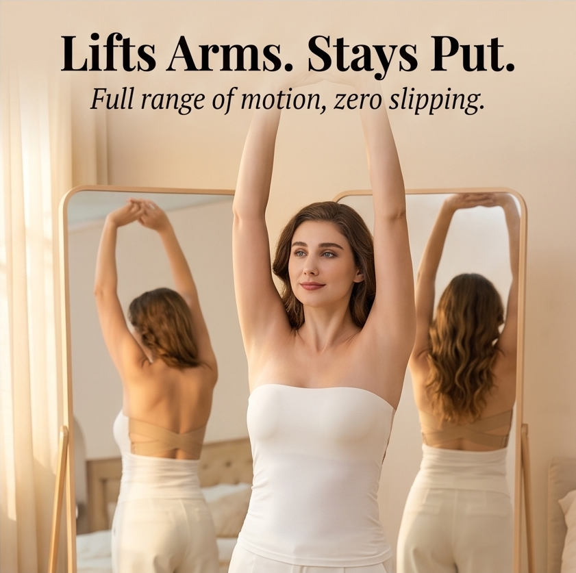 Strapless Wireless Bra with Crossover Back Band and Side Closure