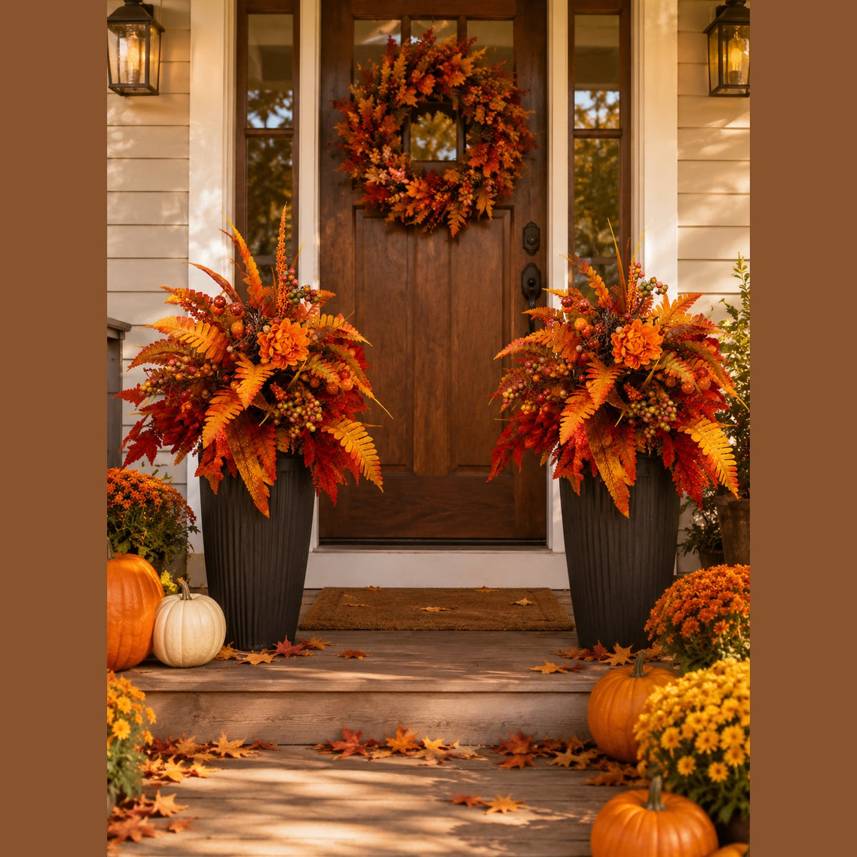 Artificial Fall Floral Garden Stake Arrangement with Metal Stand for Porch