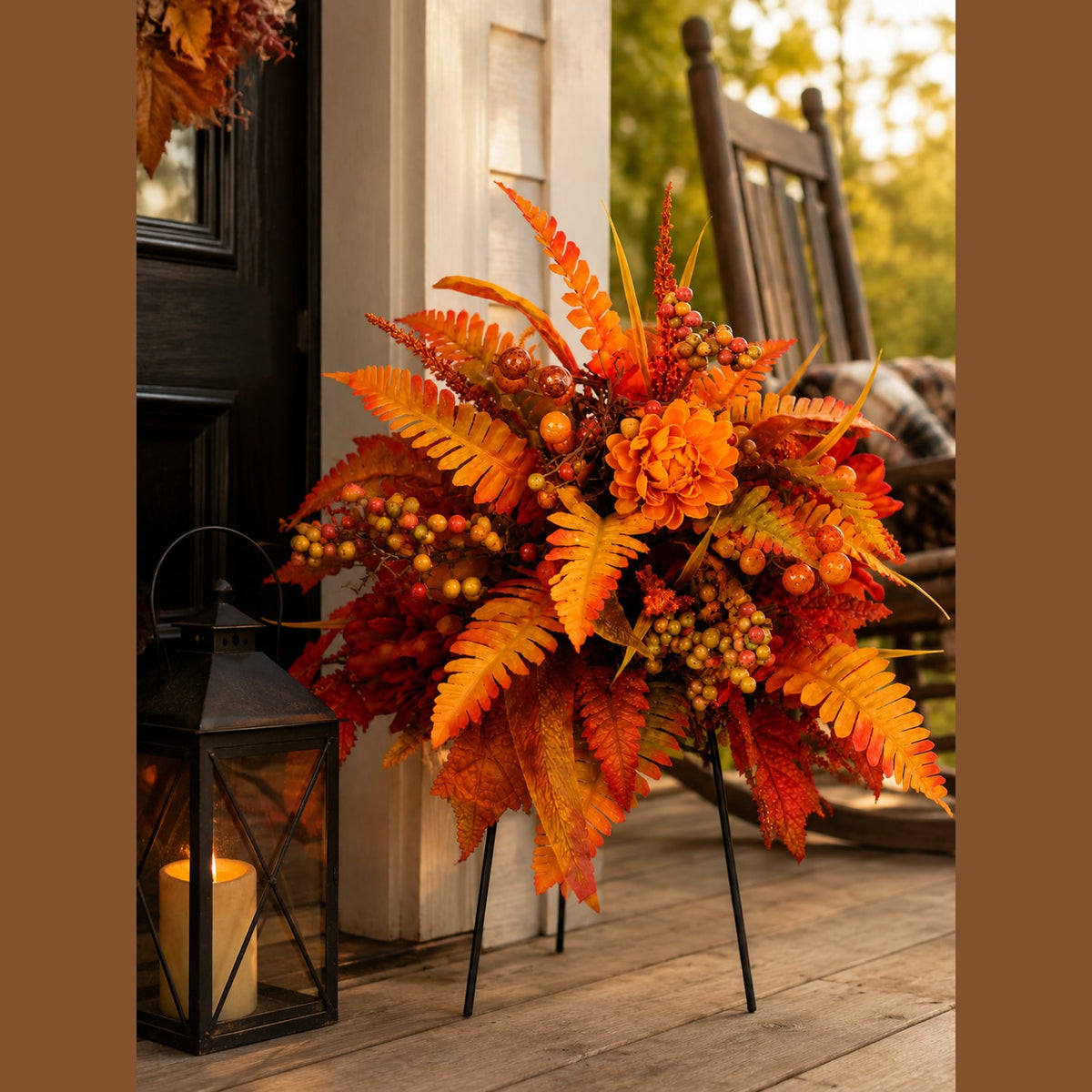 Artificial Fall Floral Garden Stake Arrangement with Metal Stand for Porch