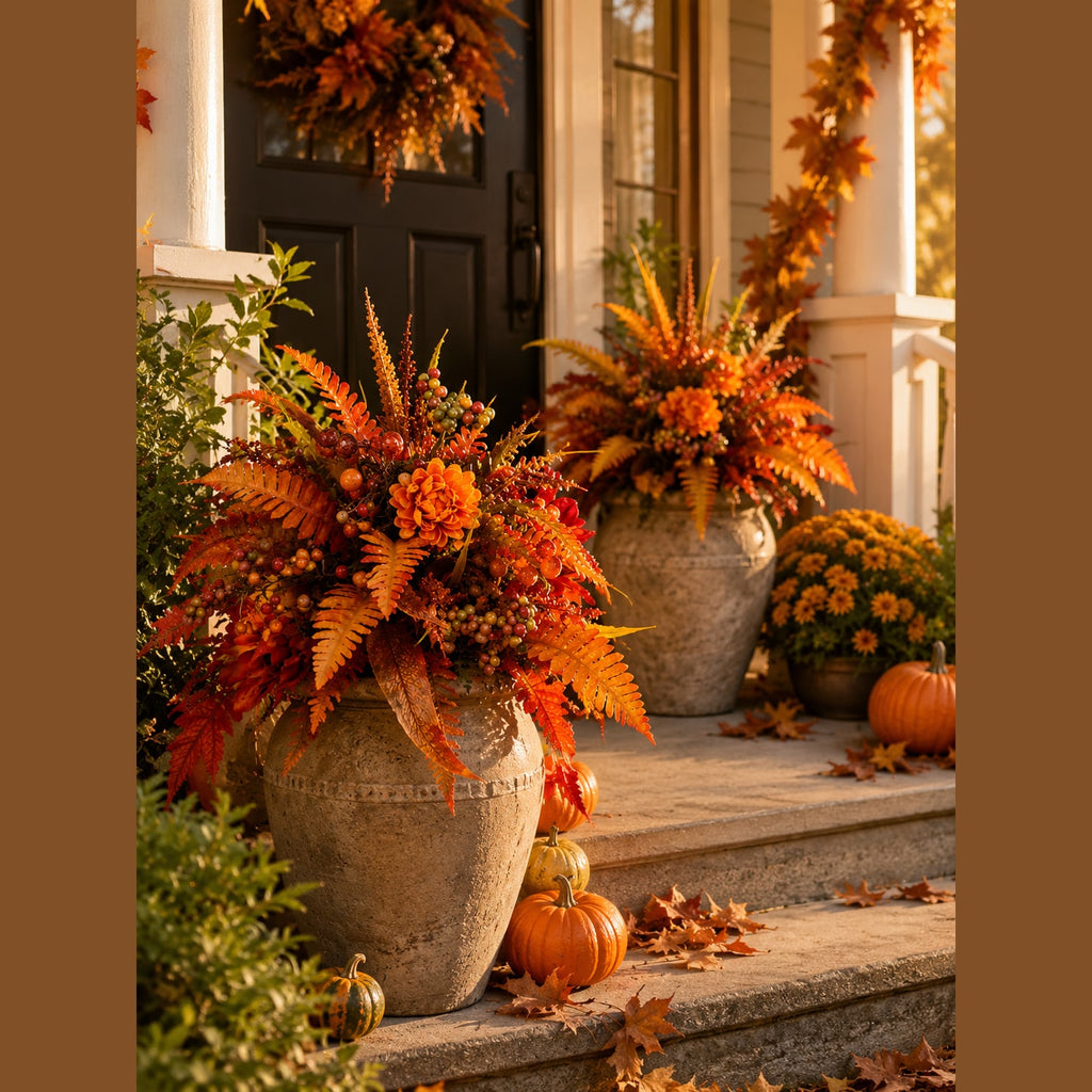 Artificial Fall Floral Garden Stake Arrangement with Metal Stand for Porch