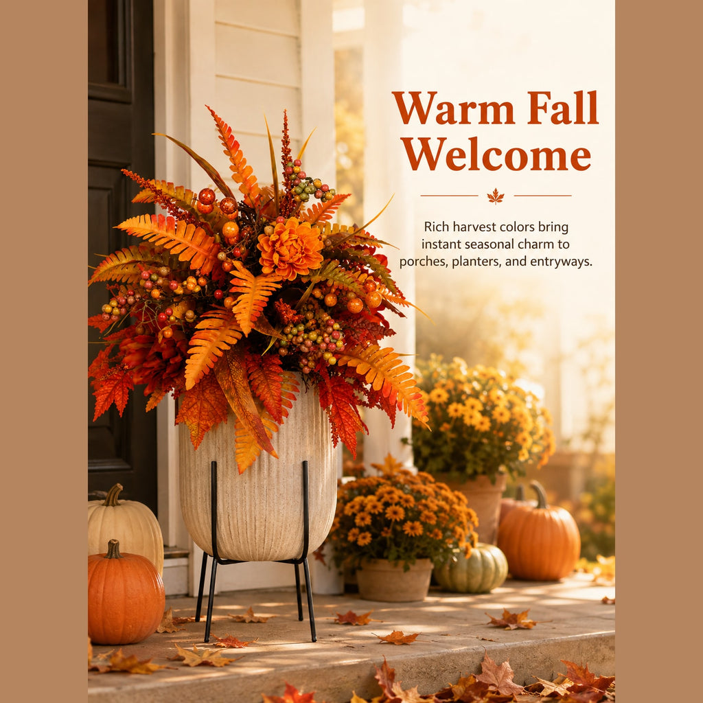 Artificial Fall Floral Garden Stake Arrangement with Metal Stand for Porch