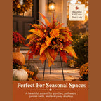 Artificial Fall Floral Garden Stake Arrangement with Metal Stand for Porch