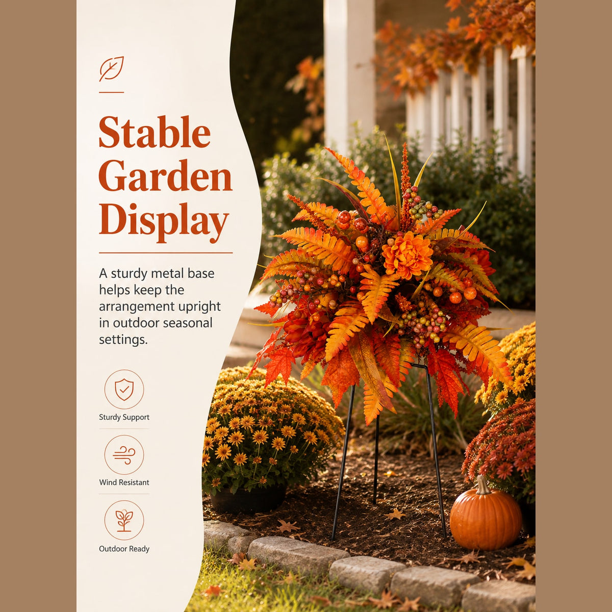 Artificial Fall Floral Garden Stake Arrangement with Metal Stand for Porch