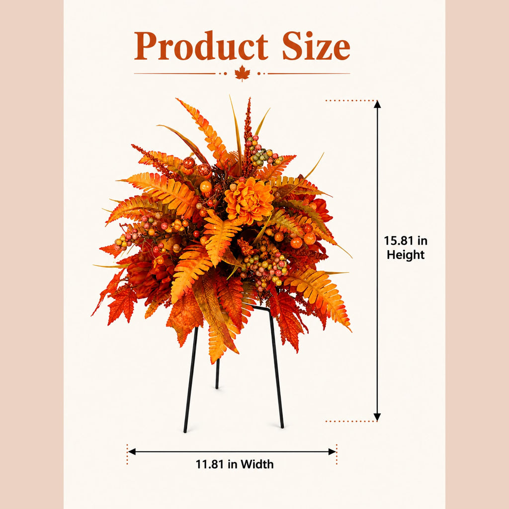Artificial Fall Floral Garden Stake Arrangement with Metal Stand for Porch
