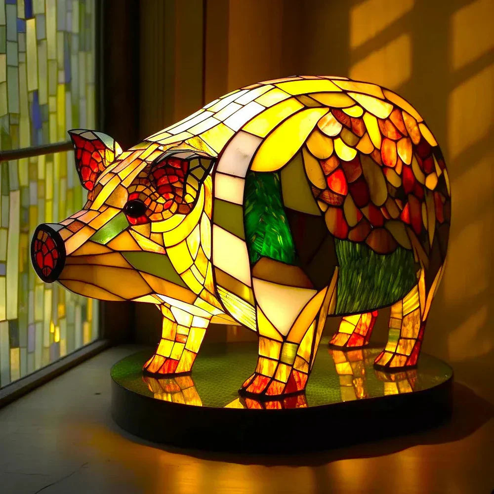 Stained Glass Animal Mosaic Table Lamp Decorative Night Light