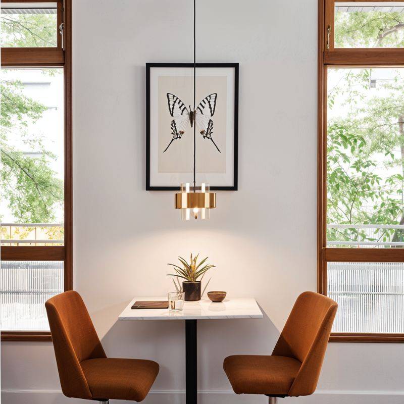 Modern Glass and Metal Pendant Light with Double Cylinder Shade