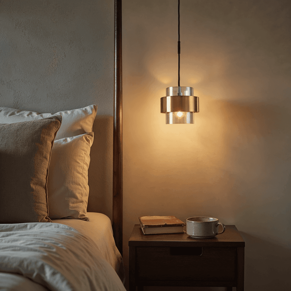 Modern Glass and Metal Pendant Light with Double Cylinder Shade