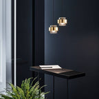 Modern Glass and Metal Pendant Light with Double Cylinder Shade