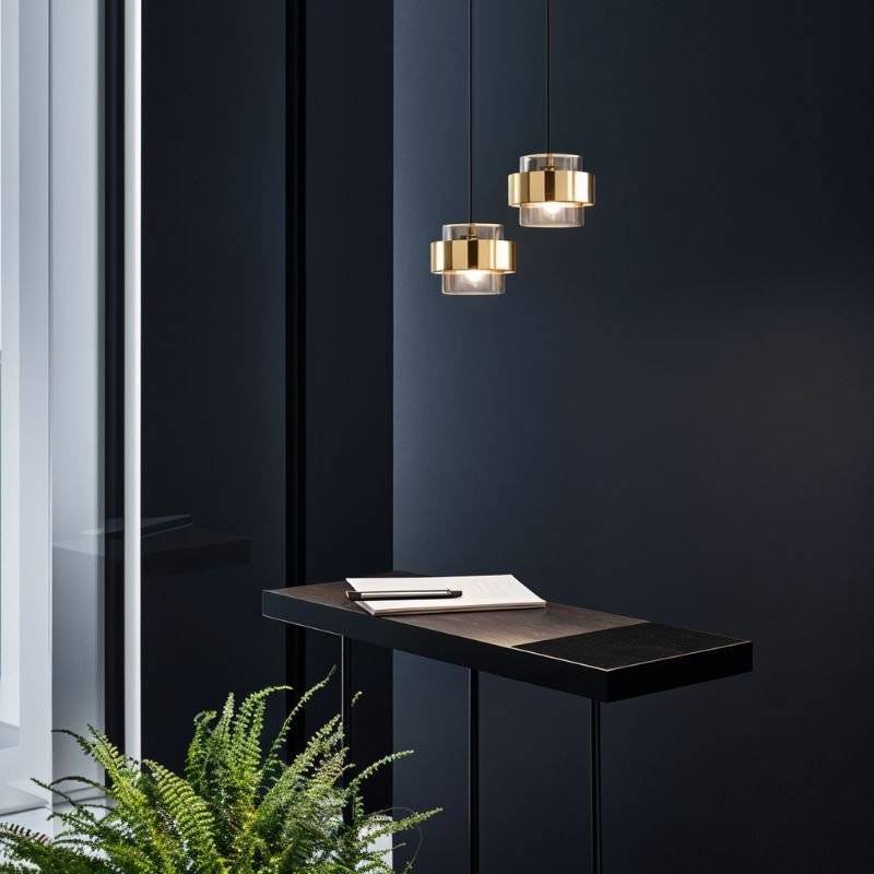 Modern Glass and Metal Pendant Light with Double Cylinder Shade