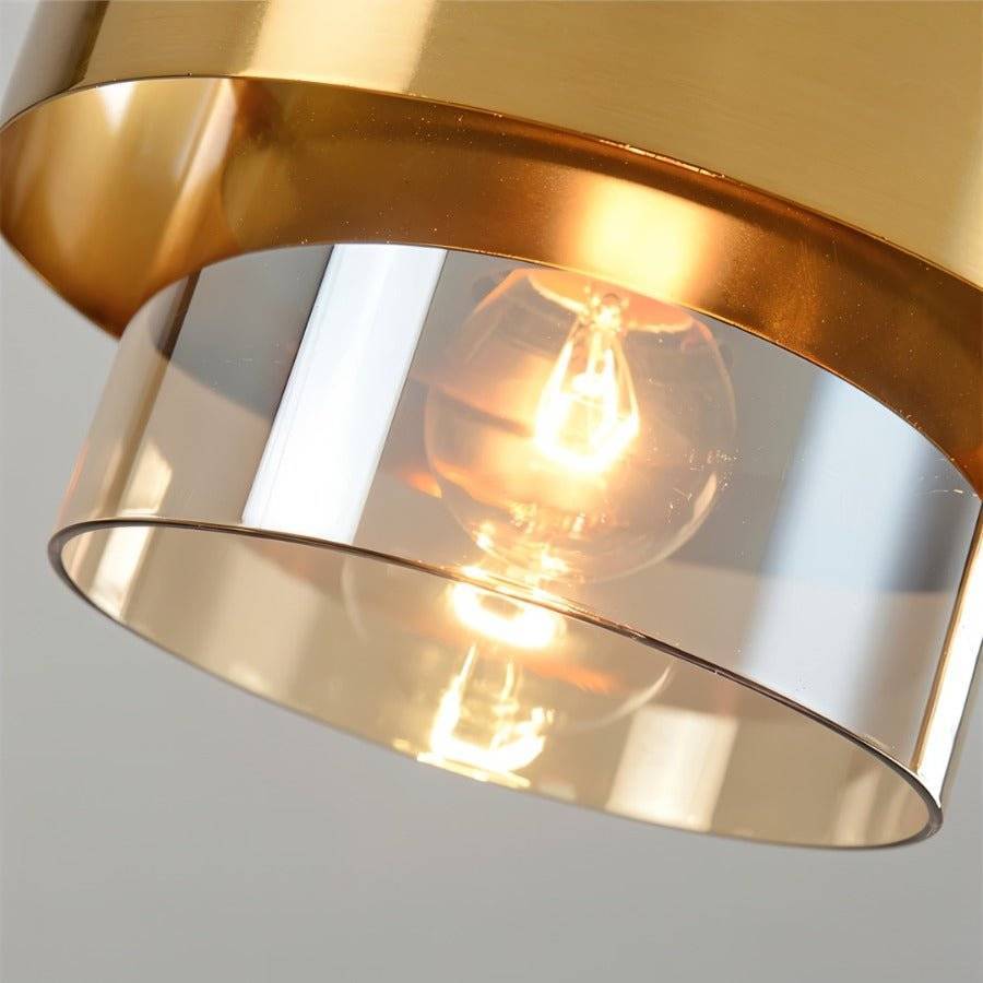 Modern Glass and Metal Pendant Light with Double Cylinder Shade