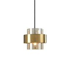 Modern Glass and Metal Pendant Light with Double Cylinder Shade
