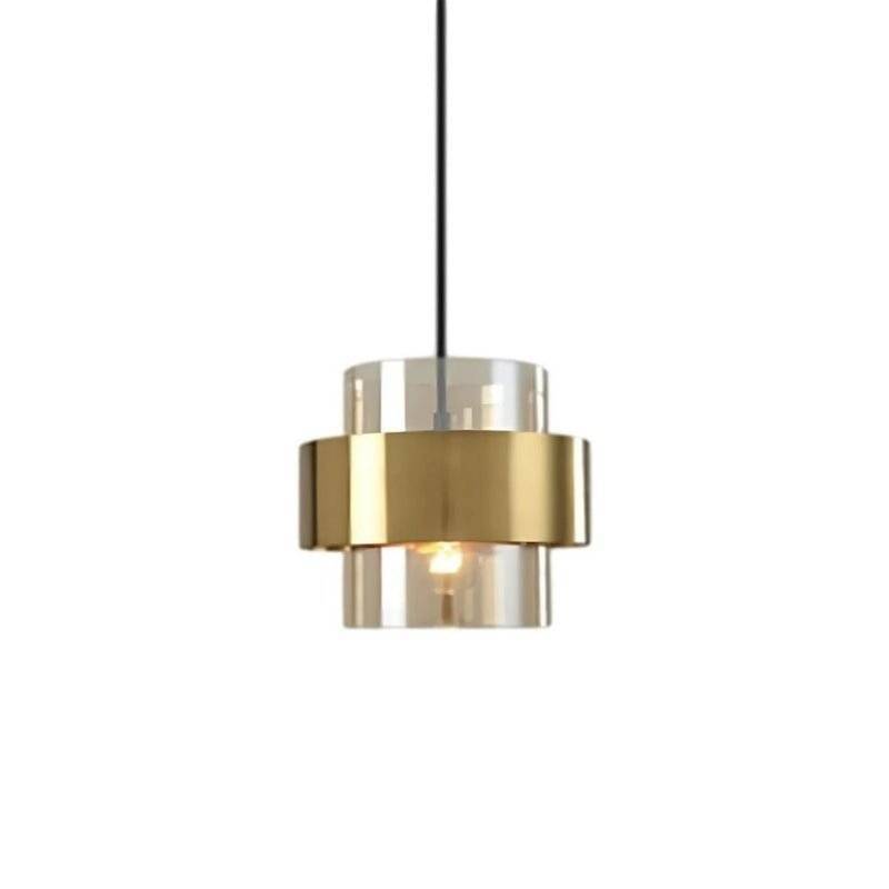 Modern Glass and Metal Pendant Light with Double Cylinder Shade