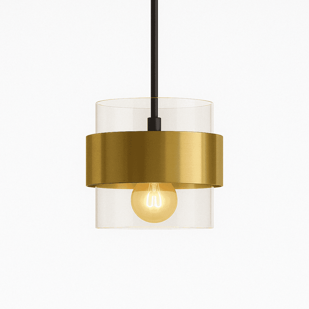 Modern Glass and Metal Pendant Light with Double Cylinder Shade
