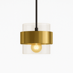 Modern Glass and Metal Pendant Light with Double Cylinder Shade