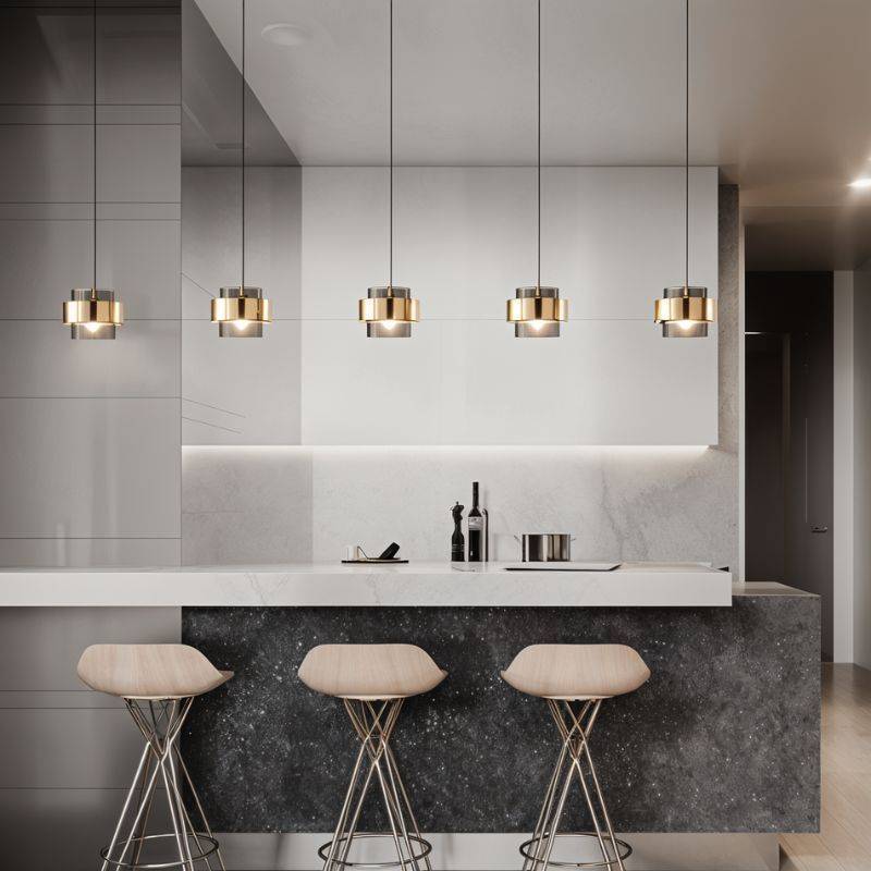 Modern Glass and Metal Pendant Light with Double Cylinder Shade