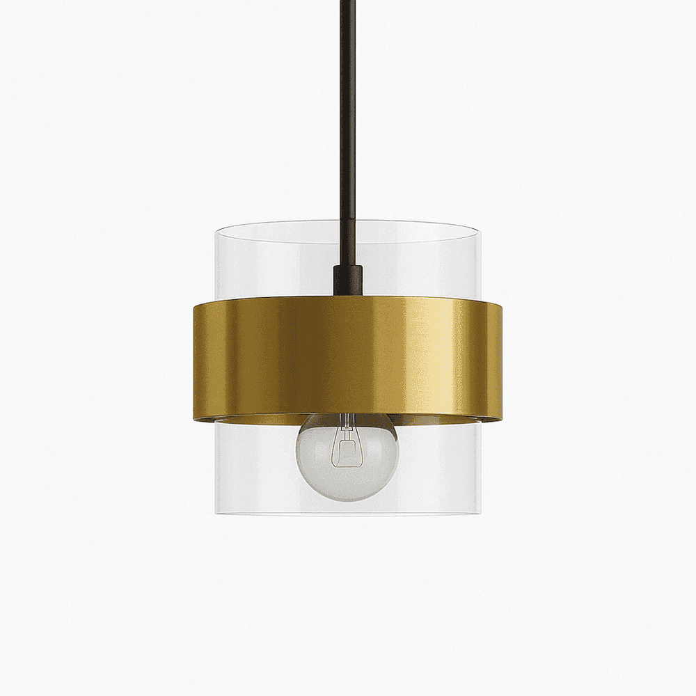 Modern Glass and Metal Pendant Light with Double Cylinder Shade