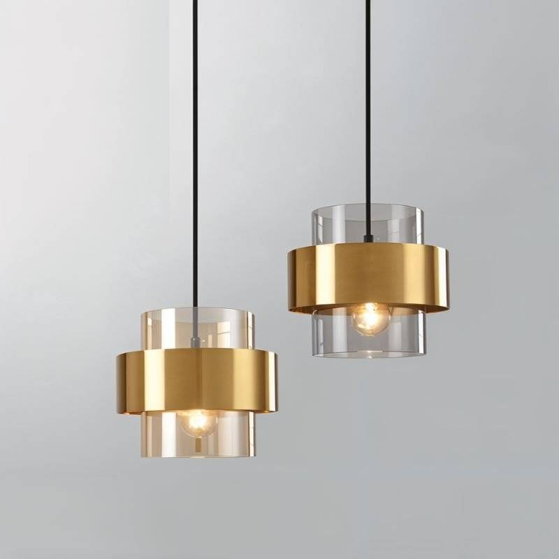 Modern Glass and Metal Pendant Light with Double Cylinder Shade