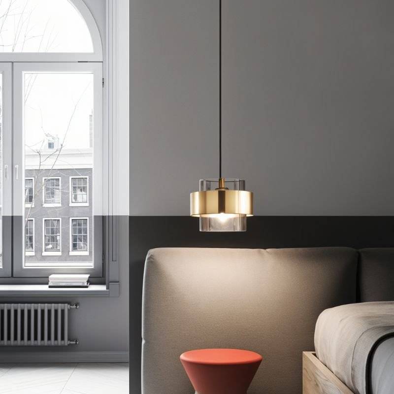 Modern Glass and Metal Pendant Light with Double Cylinder Shade