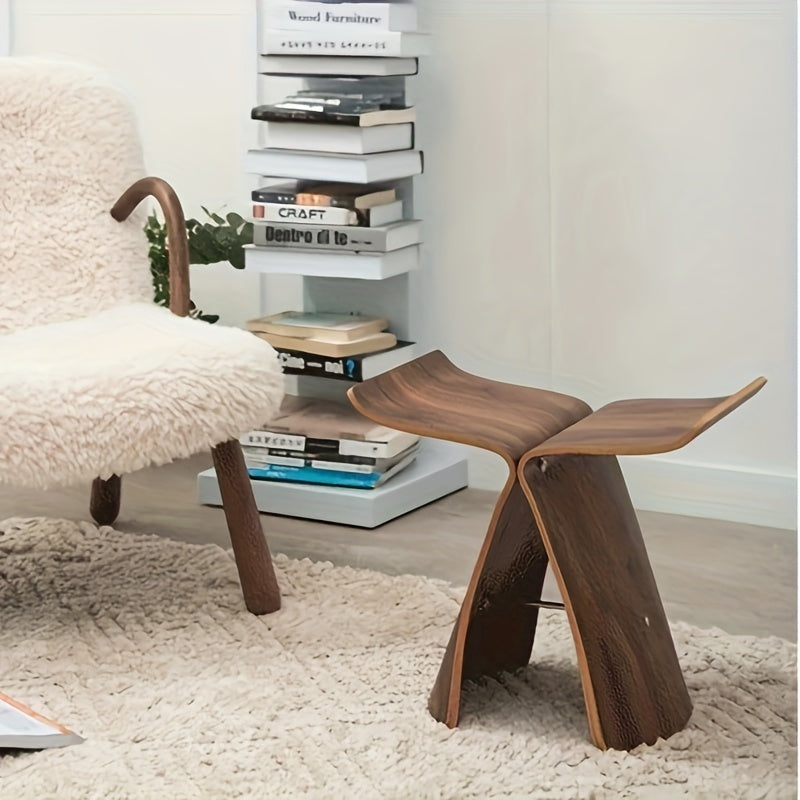 Butterfly Stool Solid Wood Mid Century Modern Bentwood Stool Compact Accent Seat for Living Room Entryway and Bedroom