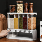 Grain Storage Container Multi Compartment Rice Dispenser Airtight Dry Food Storage with Flip Top Lid and Push Button Dispensing for Kitchen Pantry