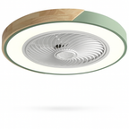 Modern Flush Mount Ceiling Fan Light with Wood Trim and Remote Control