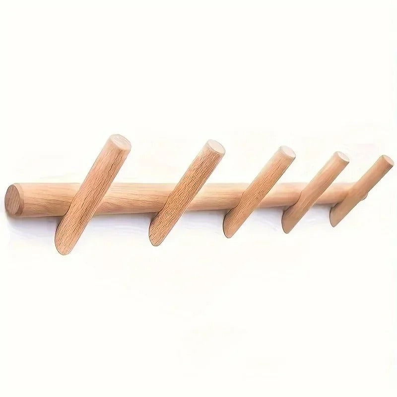 Solid Oak Wall Hook Rack Scandinavian Wooden Coat Rack Wall Mounted Peg Rail for Entryway Bathroom and Bedroom