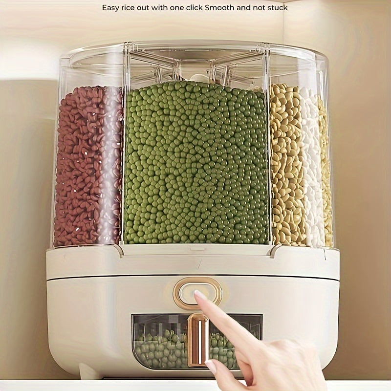 Rotating Rice Dispenser Airtight Dry Food Storage Container with Compartments and Push Button Dispensing for Grains and Cereal