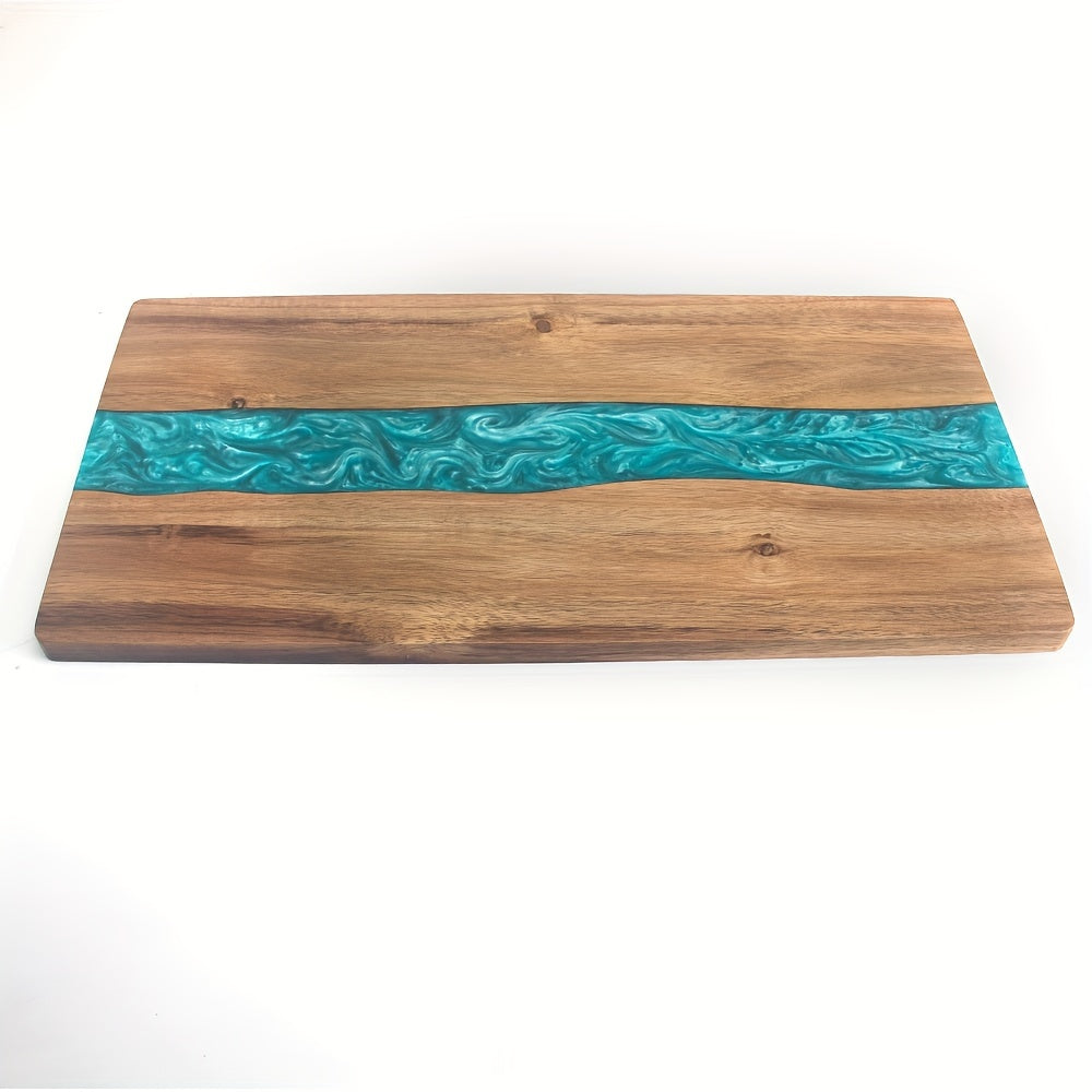 Acacia Wood Cutting Board with Blue Resin River Rectangular Charcuterie and Cheese Serving Board for Kitchen and Entertaining
