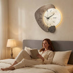 Backlit Moon Wall Clock with Stone Texture Frame and Silent Movement
