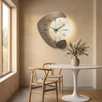 Backlit Moon Wall Clock with Stone Texture Frame and Silent Movement