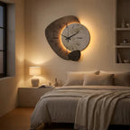 Backlit Moon Wall Clock with Stone Texture Frame and Silent Movement