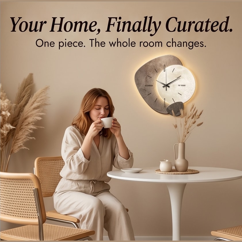 Backlit Moon Wall Clock with Stone Texture Frame and Silent Movement