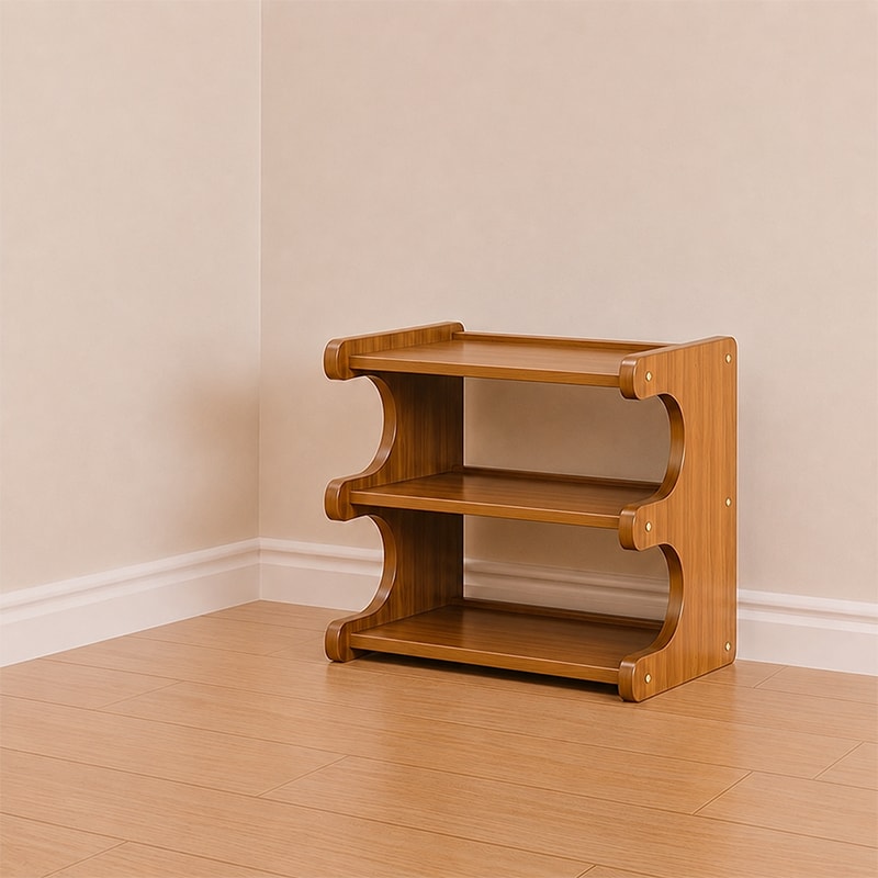 Bamboo Shoe Rack with Curved Side Panels and Open Tiered Shelves for Entryway
