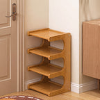 Bamboo Shoe Rack with Curved Side Panels and Open Tiered Shelves for Entryway