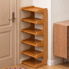 Bamboo Shoe Rack with Curved Side Panels and Open Tiered Shelves for Entryway