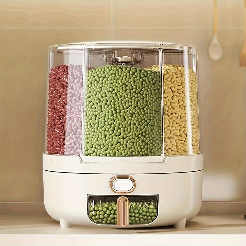 Rotating Rice Dispenser Airtight Dry Food Storage Container with Compartments and Push Button Dispensing for Grains and Cereal