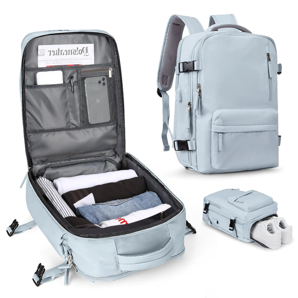 Large Travel Backpack for Women Waterproof Carry On Hiking Backpack with USB Charging Port Shoe Compartment and Wet Dry Pocket