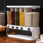 Grain Storage Container Multi Compartment Rice Dispenser Airtight Dry Food Storage with Flip Top Lid and Push Button Dispensing for Kitchen Pantry