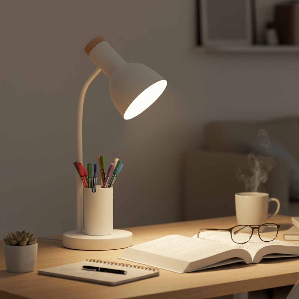 LED Desk Lamp with Pen Holder and Adjustable Color Temperature Modern Table Lamp for Home Office and Study