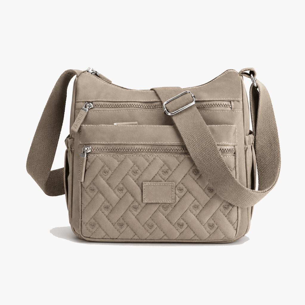 Lightweight Quilted Nylon Crossbody Bag with Multiple Zippered Pockets