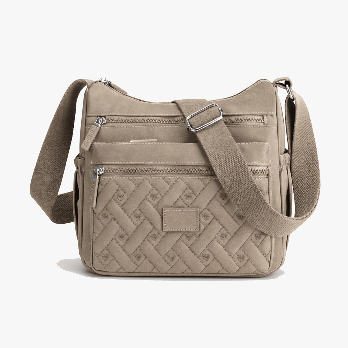 Lightweight Quilted Nylon Crossbody Bag with Multiple Zippered Pockets