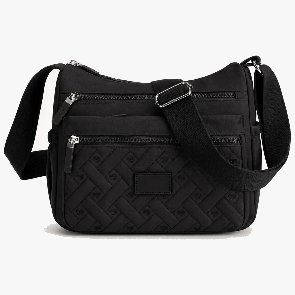 Lightweight Quilted Nylon Crossbody Bag with Multiple Zippered Pockets