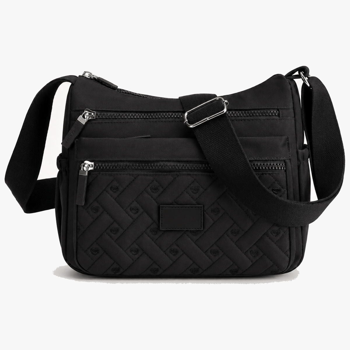 Lightweight Quilted Nylon Crossbody Bag with Multiple Zippered Pockets