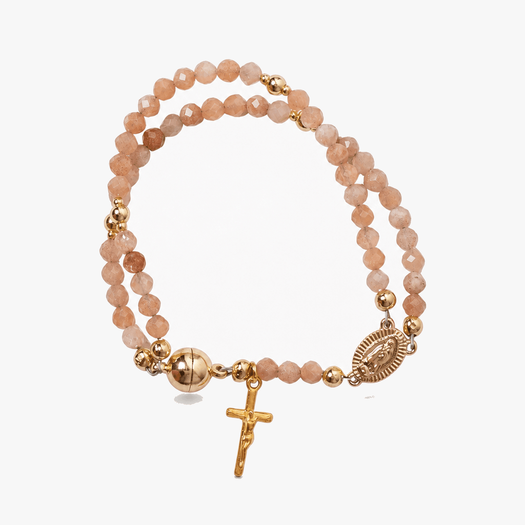 Handmade Beaded Rosary Bracelet with Cross Charm and Magnetic Clasp