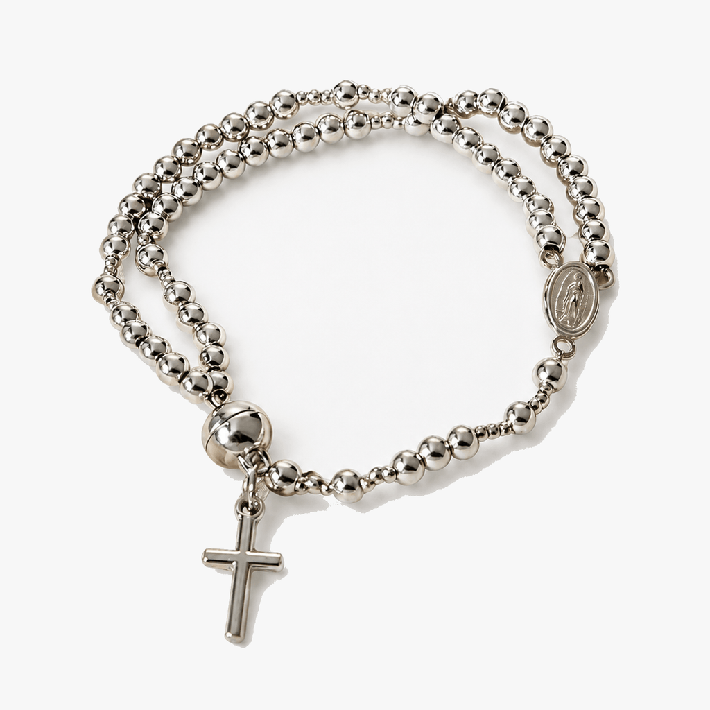 Handmade Beaded Rosary Bracelet with Cross Charm and Magnetic Clasp