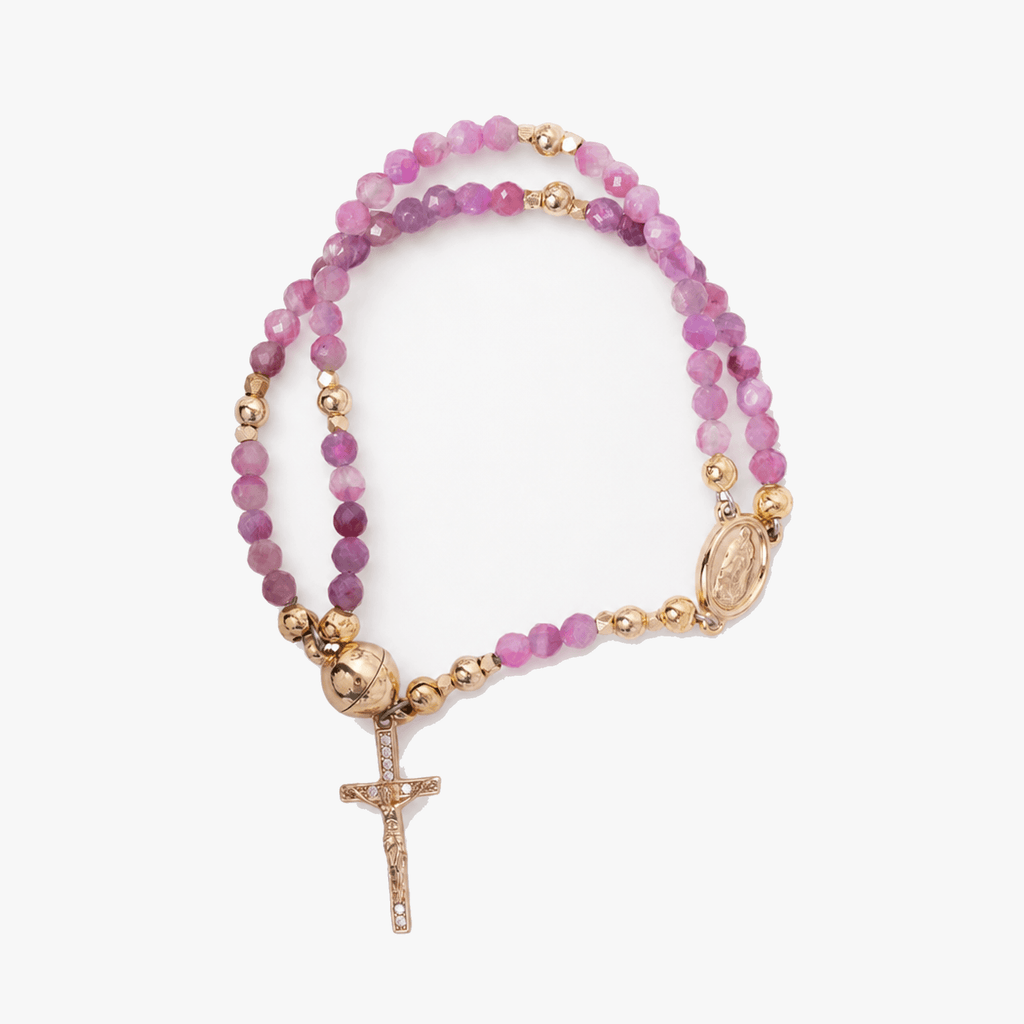 Handmade Beaded Rosary Bracelet with Cross Charm and Magnetic Clasp