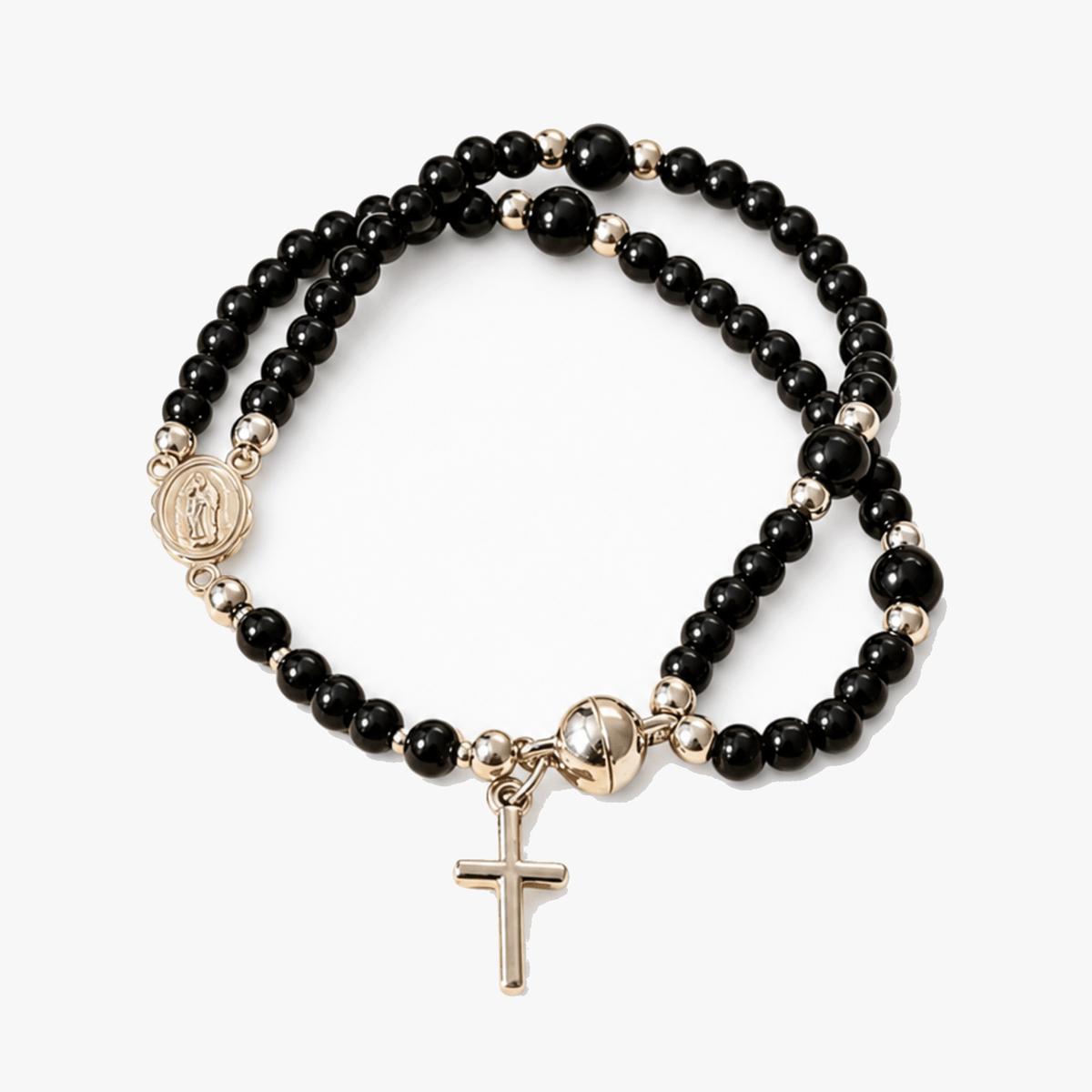 Handmade Beaded Rosary Bracelet with Cross Charm and Magnetic Clasp