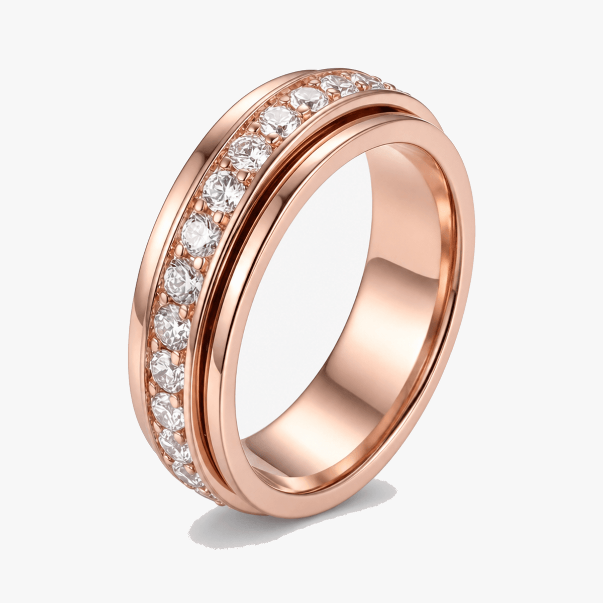 Zirconia Spinner Ring in Polished Titanium Steel with Rotating Band