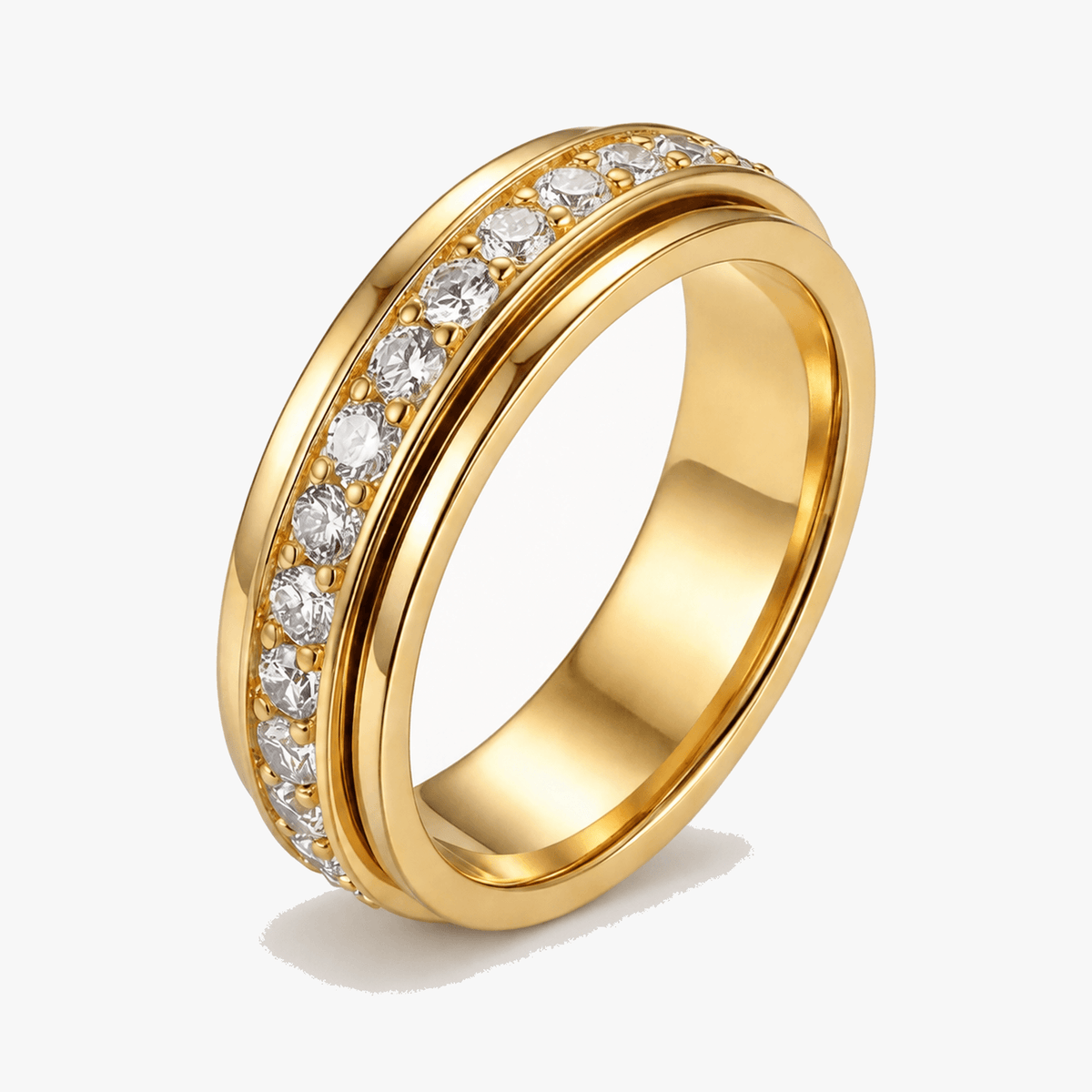 Zirconia Spinner Ring in Polished Titanium Steel with Rotating Band