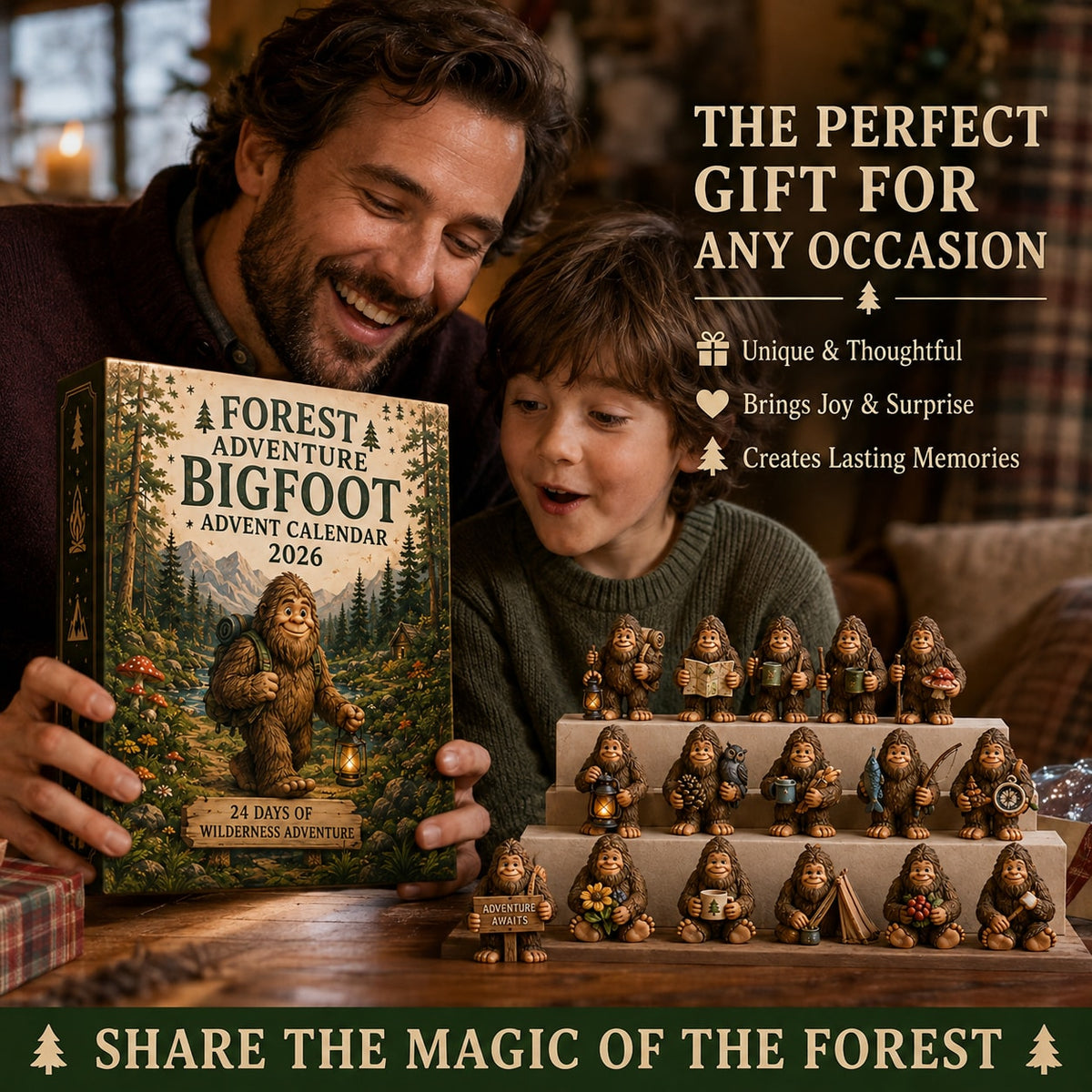 Bigfoot Advent Calendar with Collectible Sasquatch Figurines for Christmas